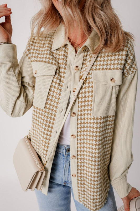 Houndstooth Button Up Long Sleeve Jacket-Angel Casuals