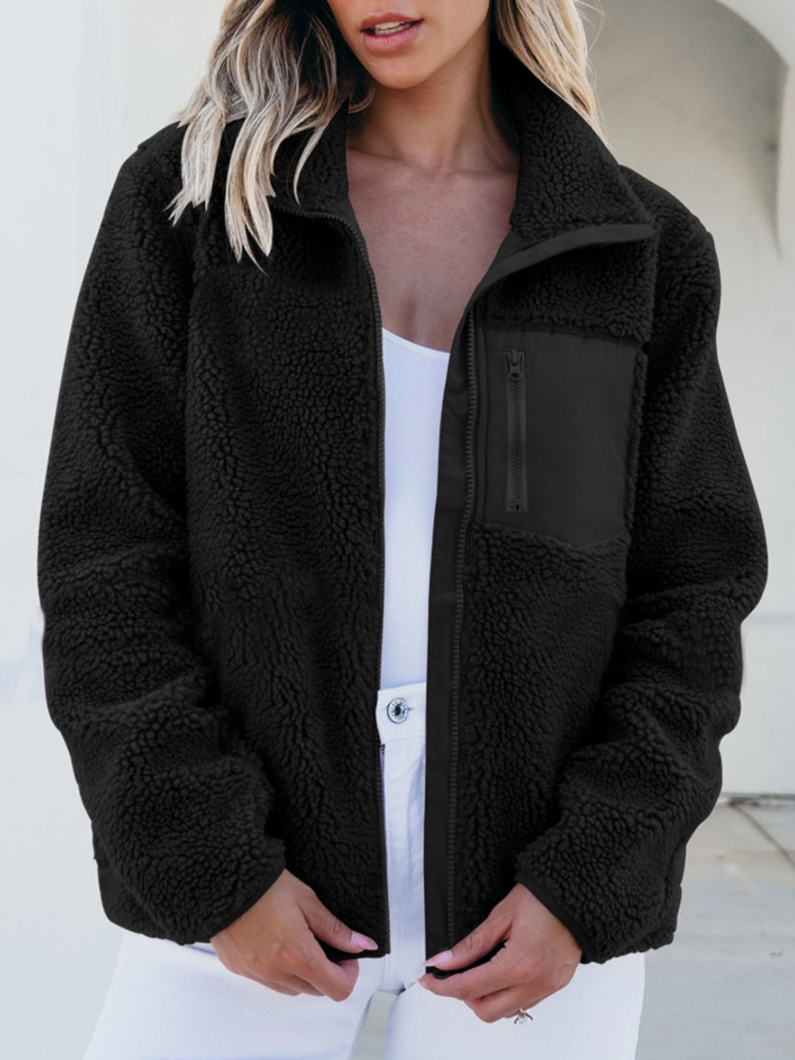 Zip Up Long Sleeve Plush Jacket-Angel Casuals