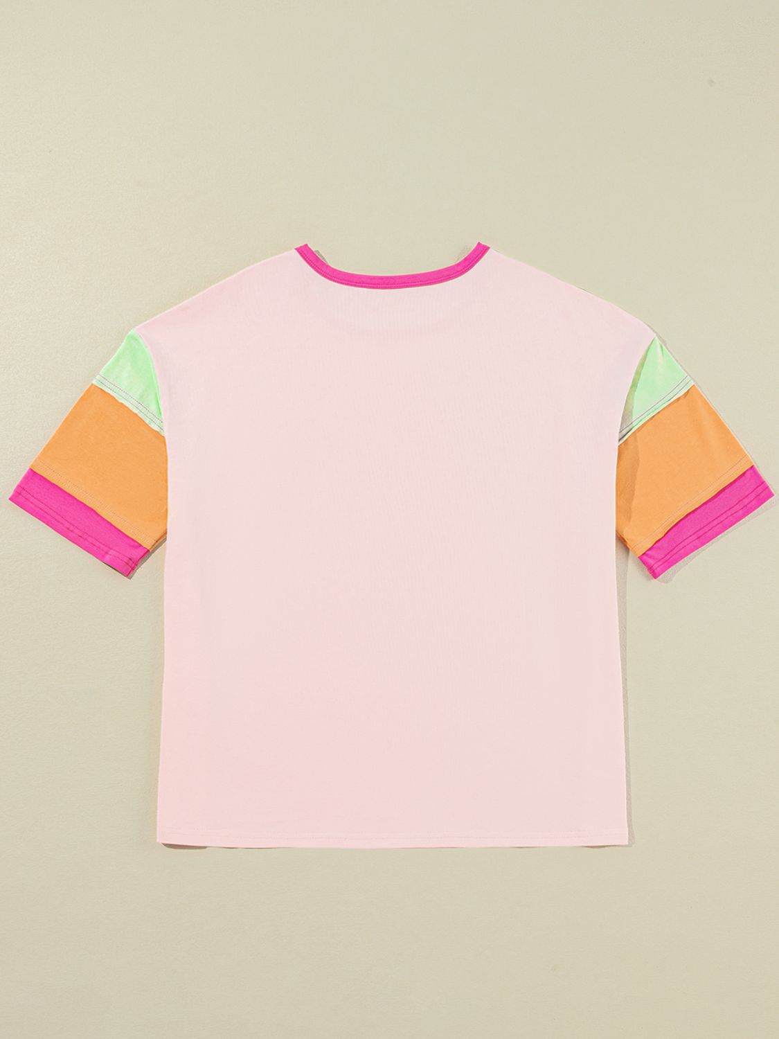 Letter Graphic Color Block Round Neck Half Sleeve T-Shirt-Angel Casuals