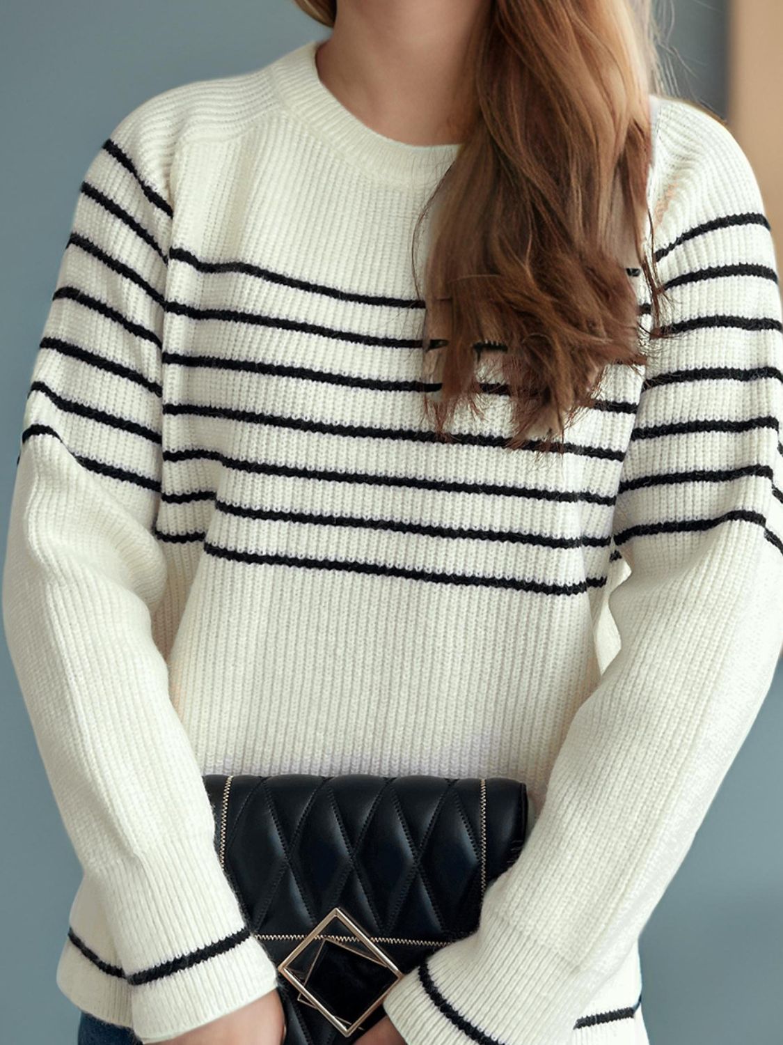 Striped Round Neck Long Sleeve Sweater-Angel Casuals