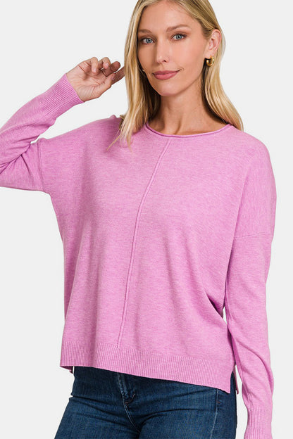 Zenana Front Seam Round Neck Sweater-Angel Casuals