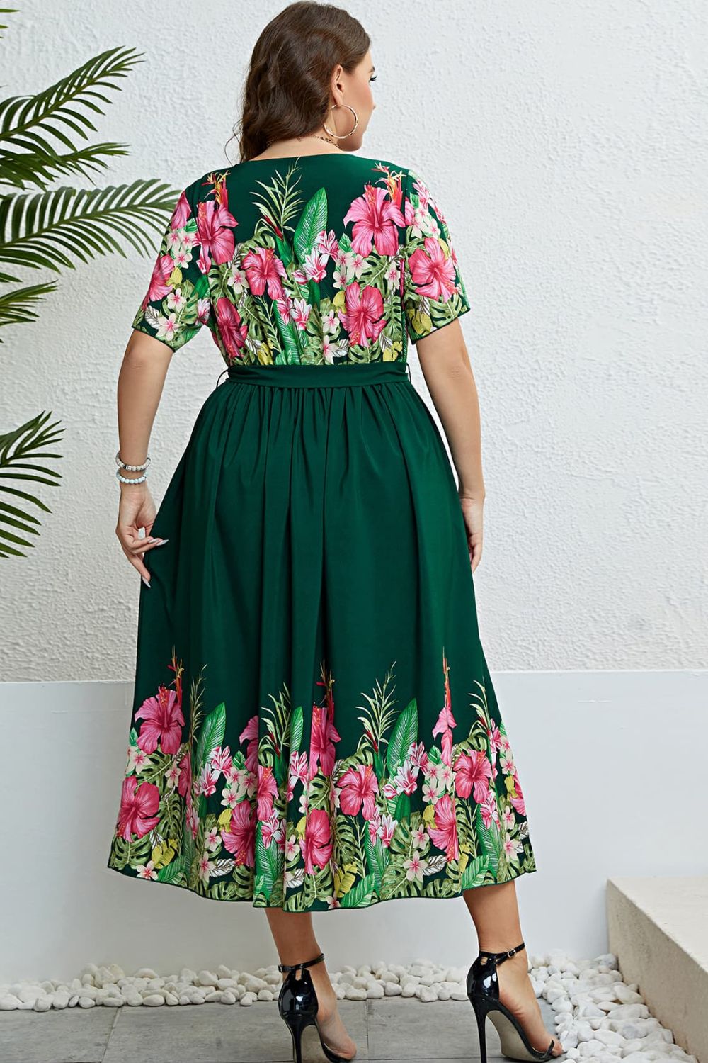 Floral Tie-Waist Round Neck Dress-Angel Casuals