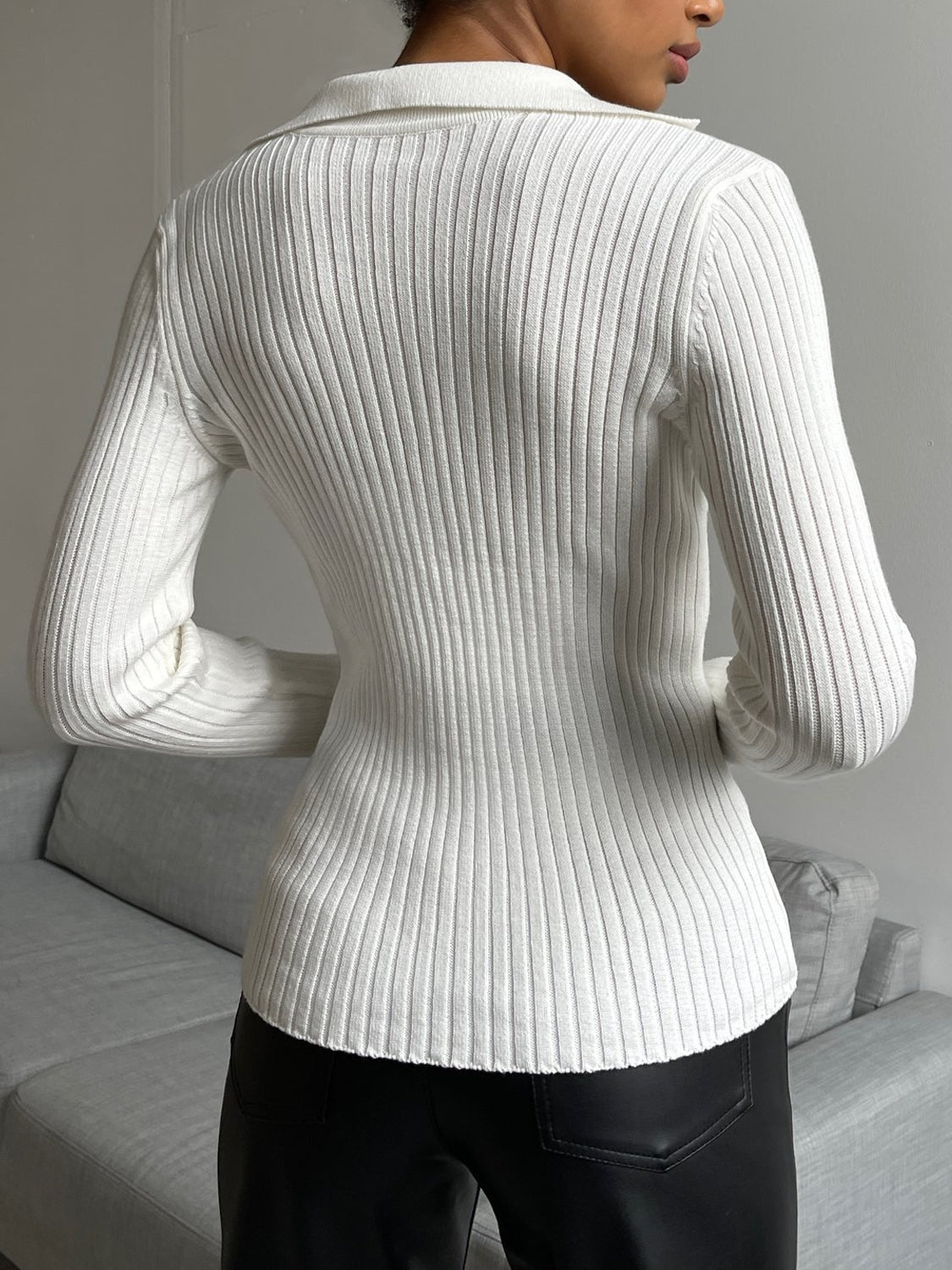 Johnny Collar Rib-Knit Top-Angel Casuals