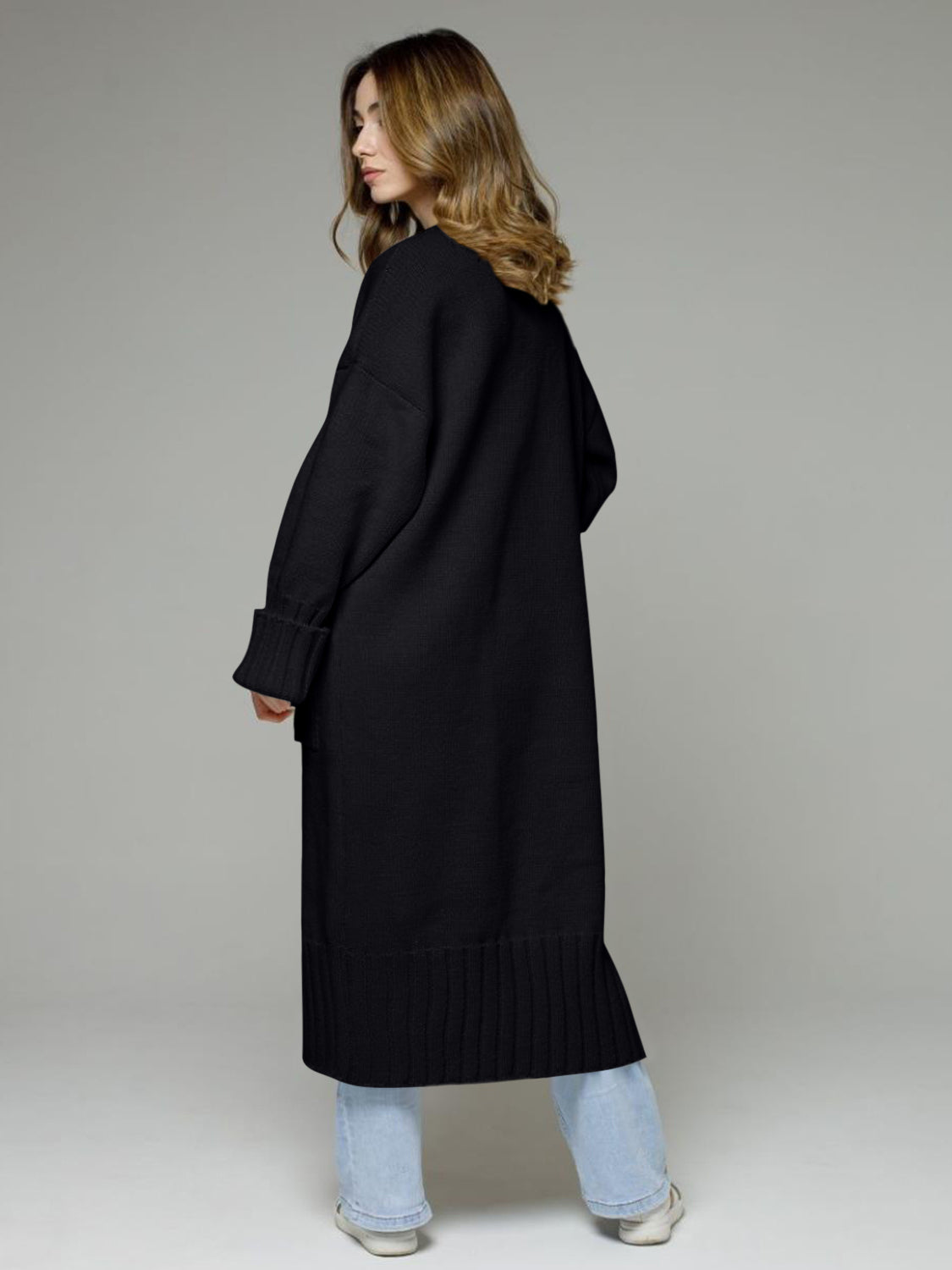 Pocketed Open Front Dropped Shoulder Cardigan-Angel Casuals