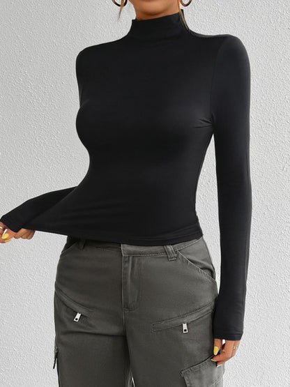 Devine Mock Neck Long Sleeve T-Shirt-Angel Casuals