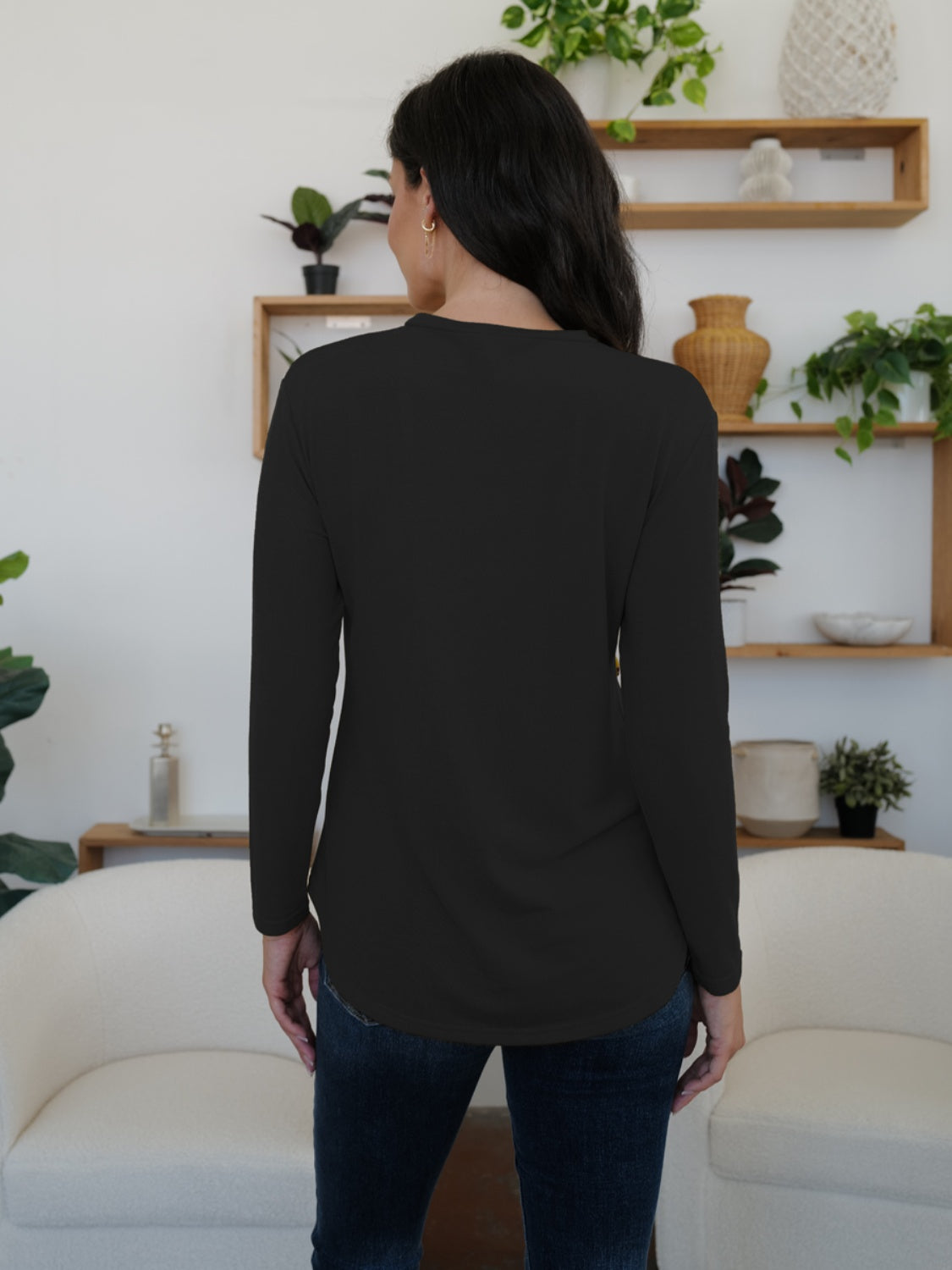 FAM-FAM Round Neck Long Sleeve T-Shirt-Angel Casuals