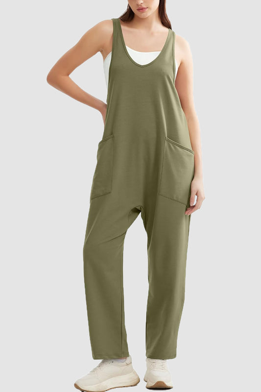 Wide Strap Jumpsuit with Pockets-Angel Casuals