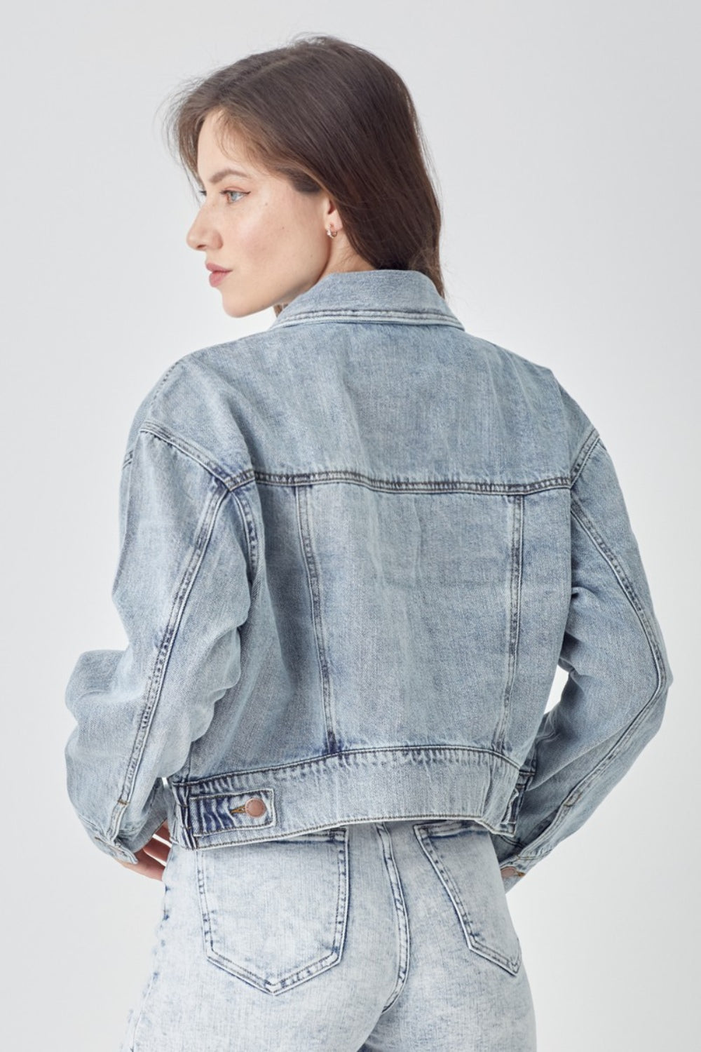 RISEN Full Size Button Down Cropped Denim Jacket-Angel Casuals