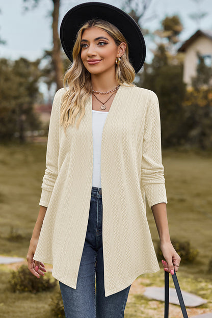 Textured Open Front Long Sleeve Cardigan-Angel Casuals
