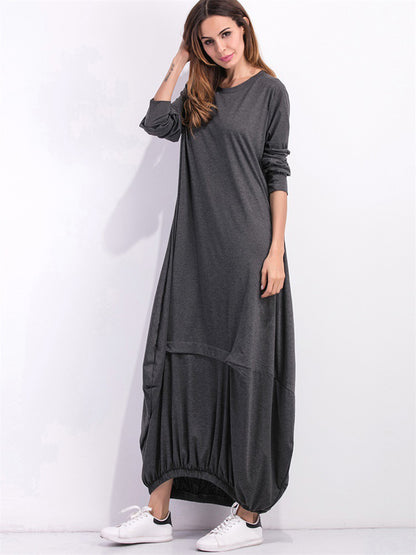 Full Size Round Neck Long Sleeve Sweatshirt Dress-Angel Casuals