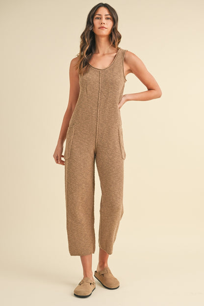 MABLE Sleeveless Knit Crop Jumpsuit with Pockets-Angel Casuals