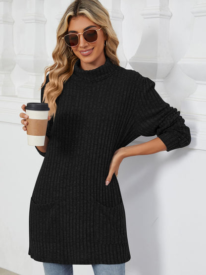 Ribbed Mock Neck Long Sleeve T-Shirt-Angel Casuals