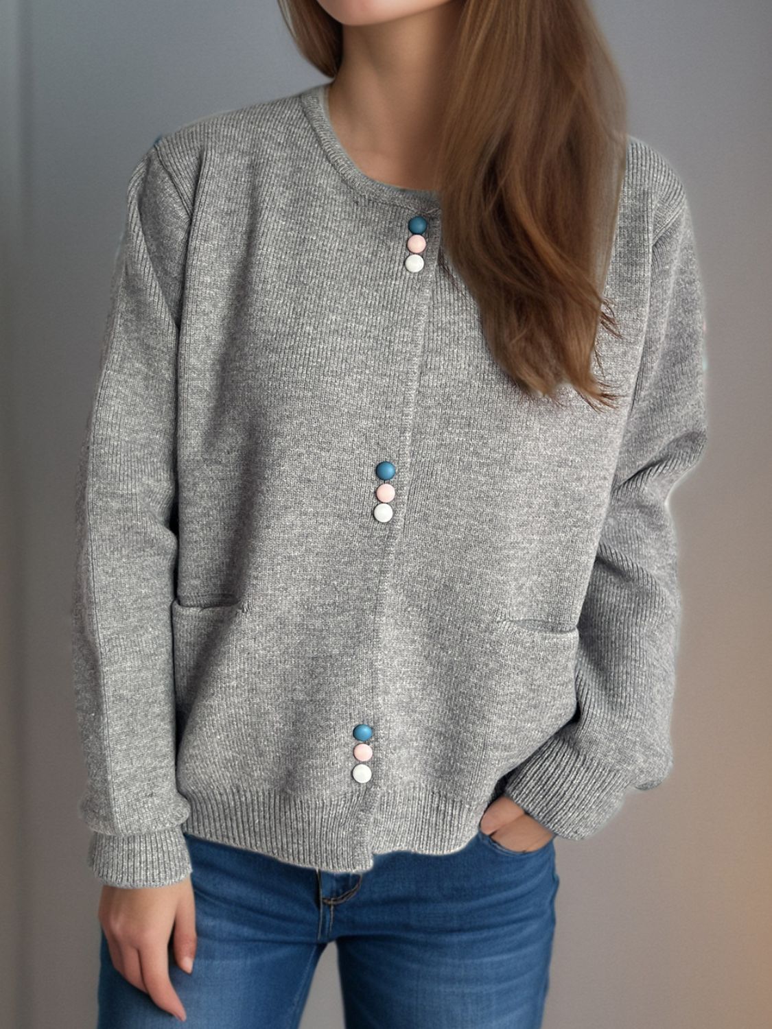 Button Down Long Sleeve Cardigan with Pockets-Angel Casuals