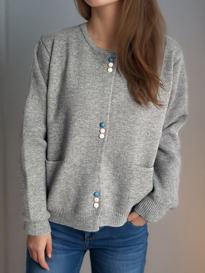 Button Down Long Sleeve Cardigan with Pockets-Angel Casuals