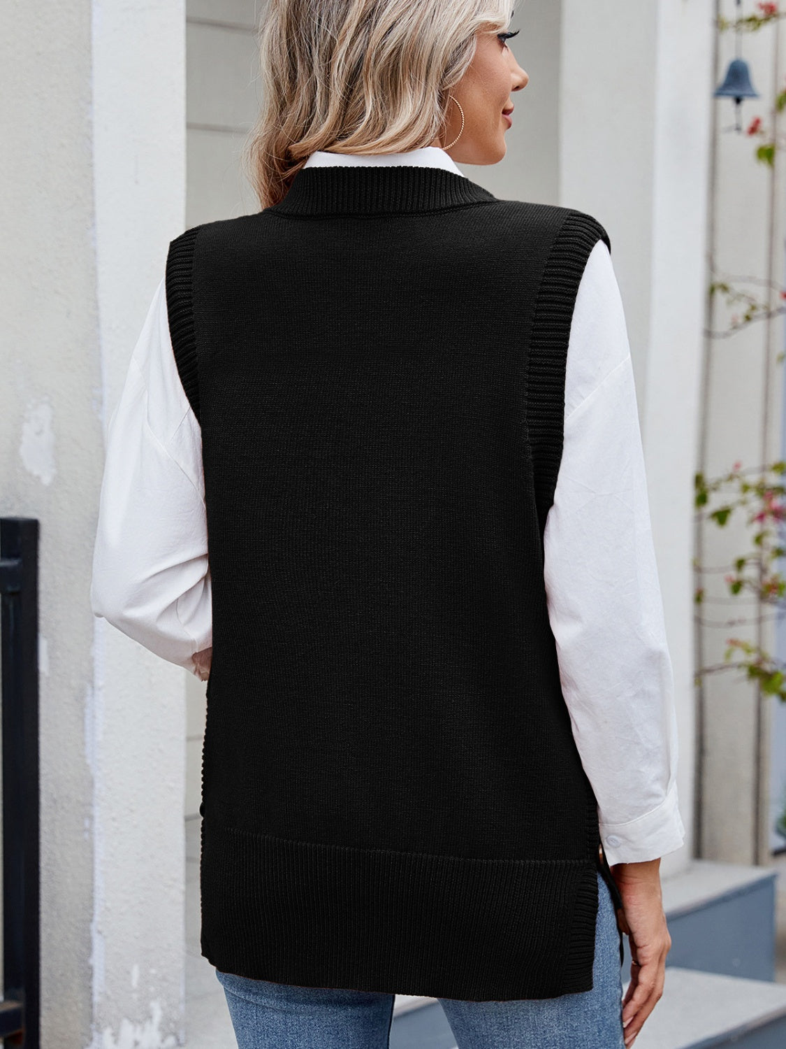 Buttoned Round Neck Sweater Vest-Angel Casuals