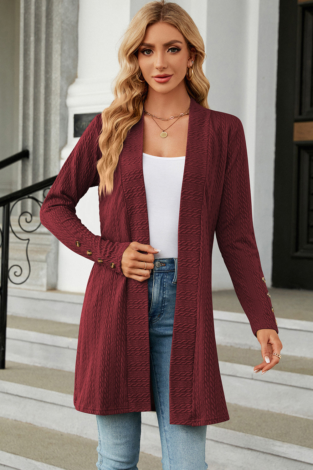 Open Front Long Sleeve Cardigan-Angel Casuals