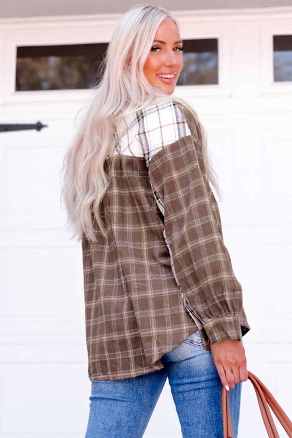 Plaid Contrast Button Up Shirt Jacket-Angel Casuals