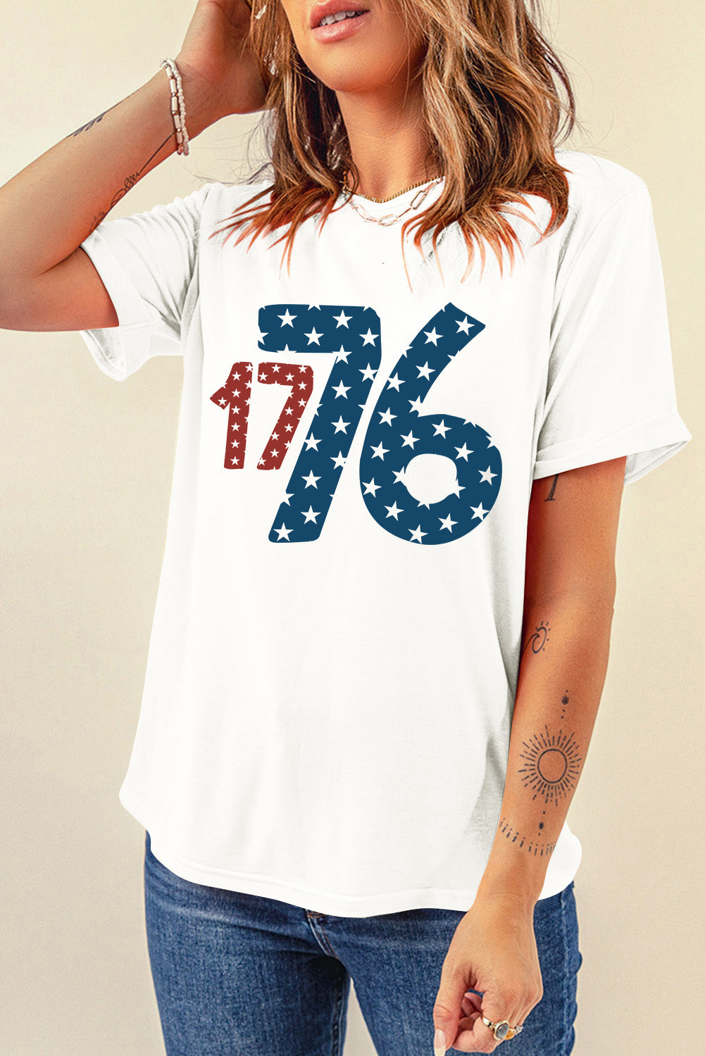 1776 Round Neck Short Sleeve T-Shirt-Angel Casuals