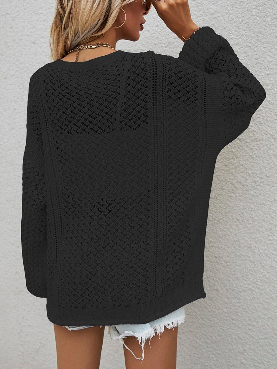 Openwork Button Front Cardigan-Angel Casuals