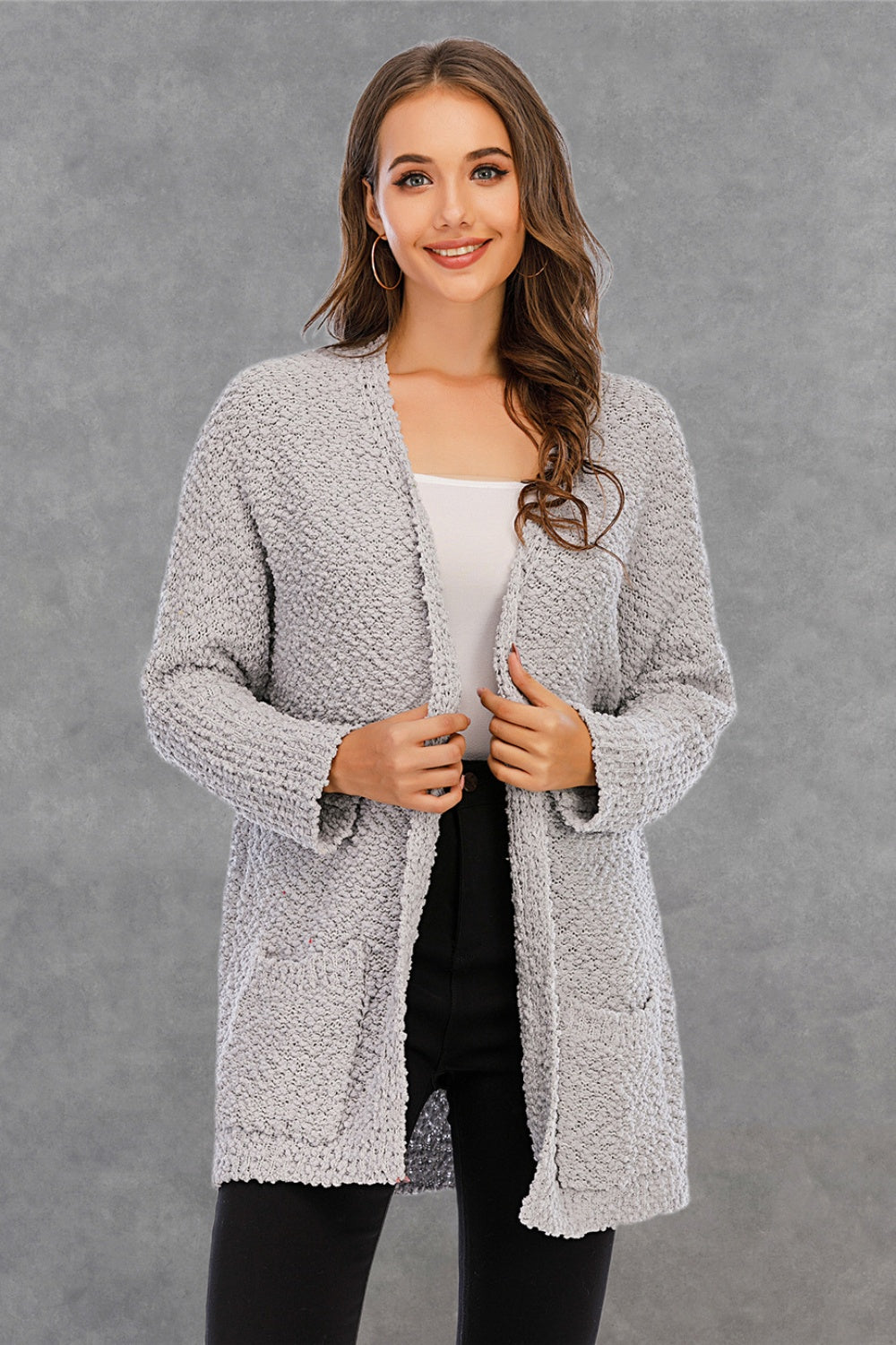 Angel Wings Pocketed Open Front Long Sleeve Cardigan-Angel Casuals