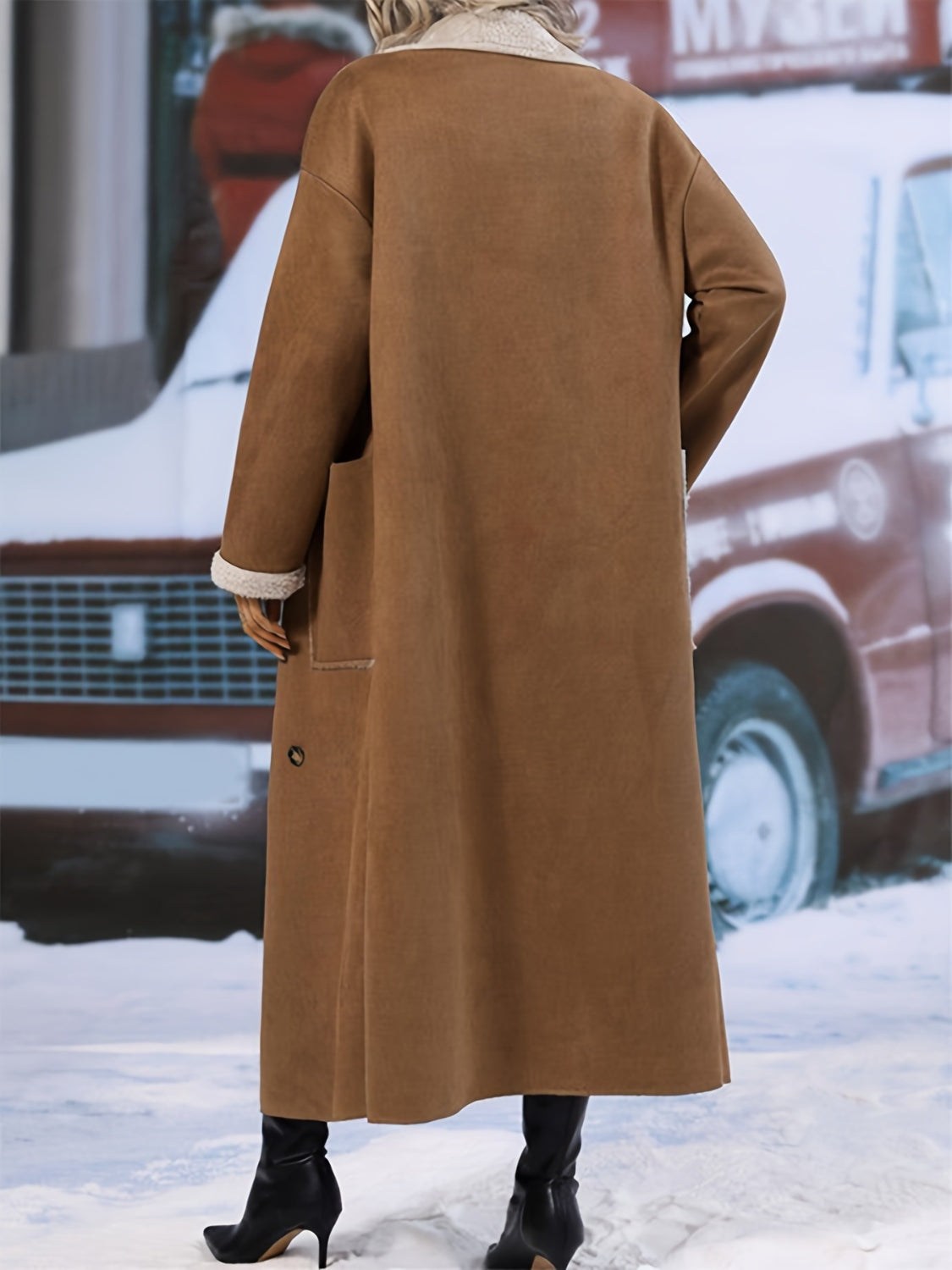 Plus Size Drop Shoulder Sherpa Longline Coat-Angel Casuals