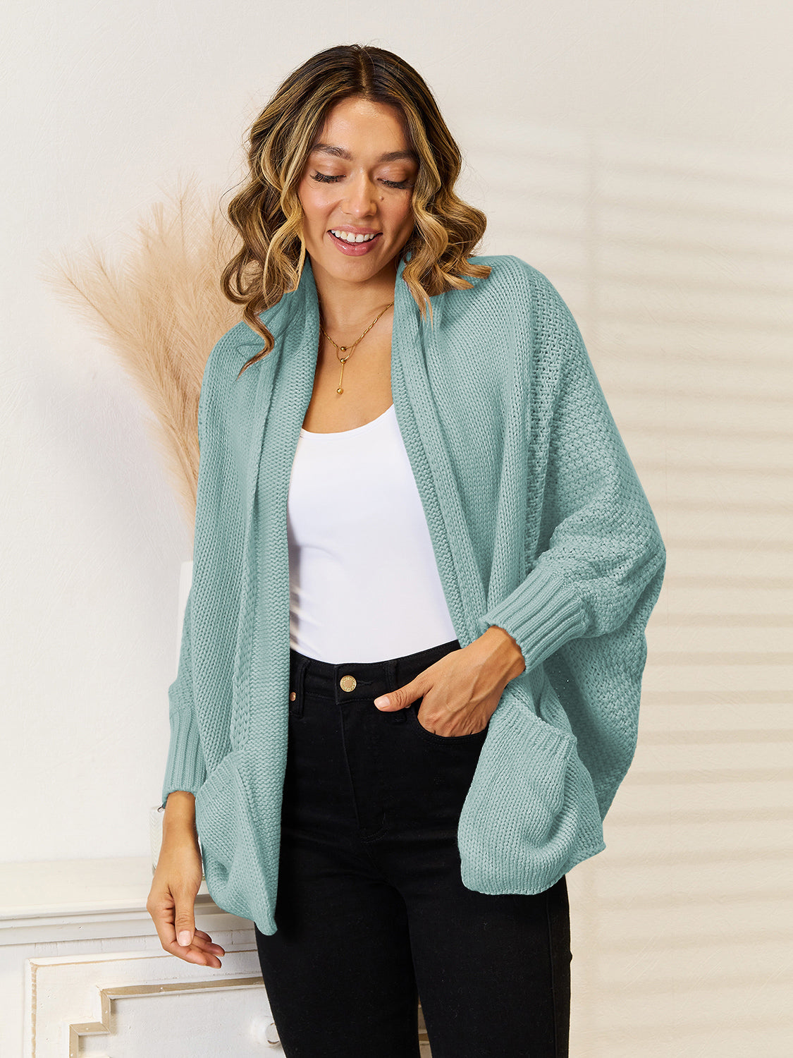 Angel Wings Open Front Cardigan with Pockets-Angel Casuals