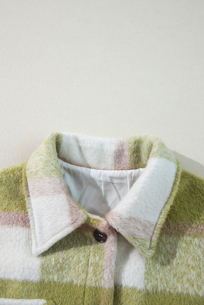 Pocketed Plaid Collared Neck Shacket-Angel Casuals