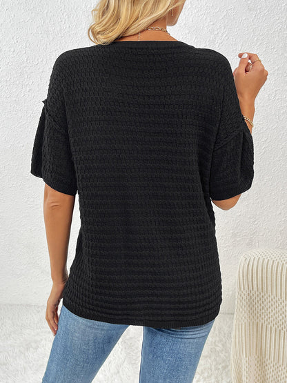 Round Neck Half Sleeve Knit Top-Angel Casuals