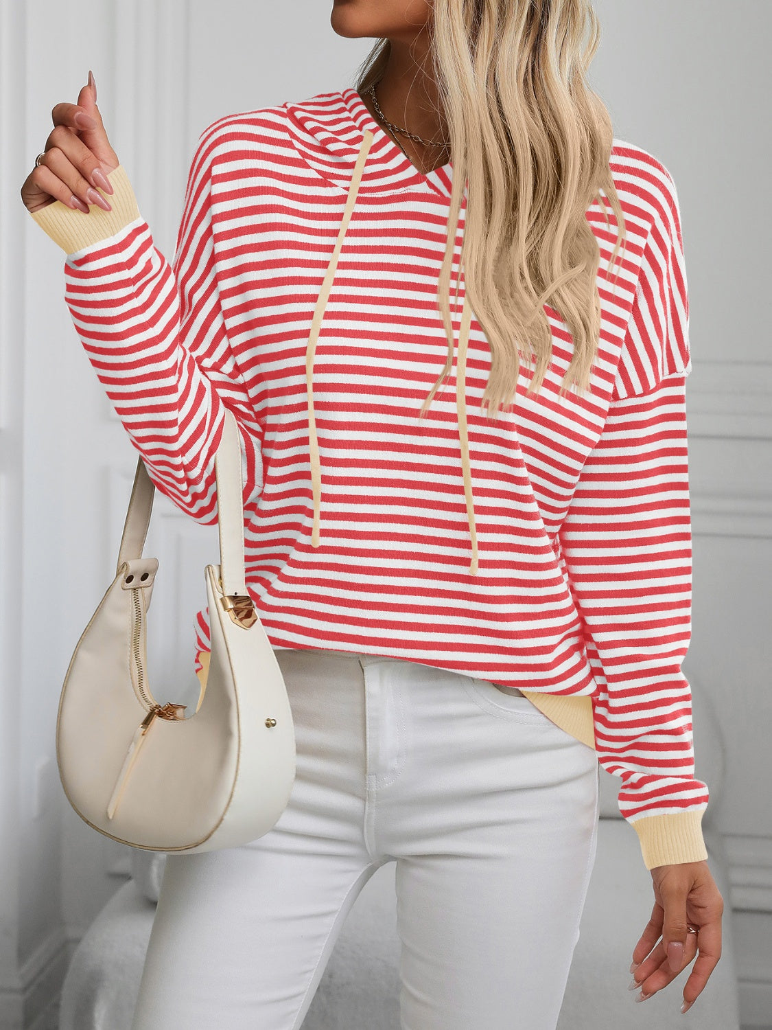 Mandy Striped Long Sleeve Hooded Knit Top-Angel Casuals