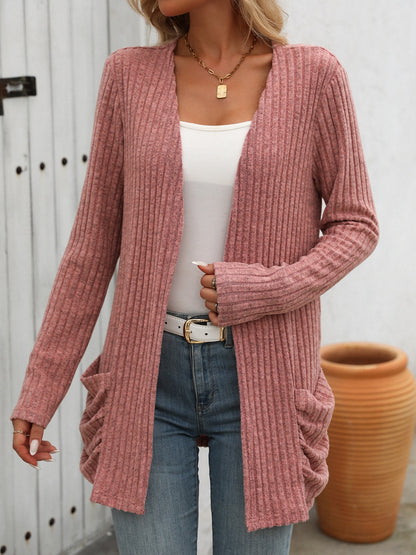 Mandy Open Front Long Sleeve Ribbed Cardigan-Angel Casuals