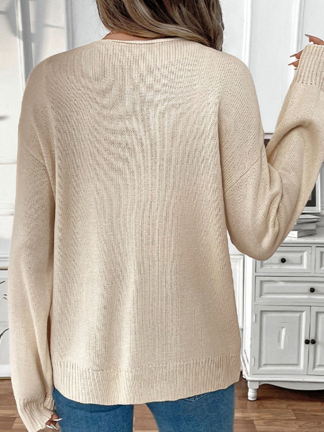 Perfee Tied Round Neck Long Sleeve Cardigan-Angel Casuals