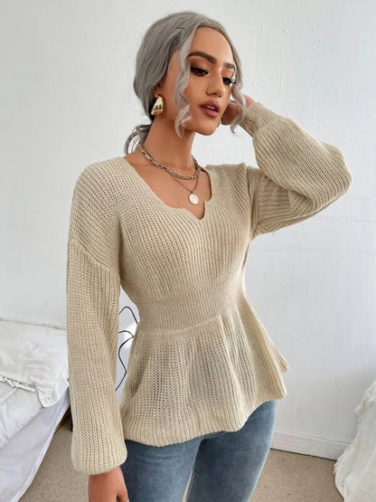 Notched Dropped Shoulder Knit Top-Angel Casuals