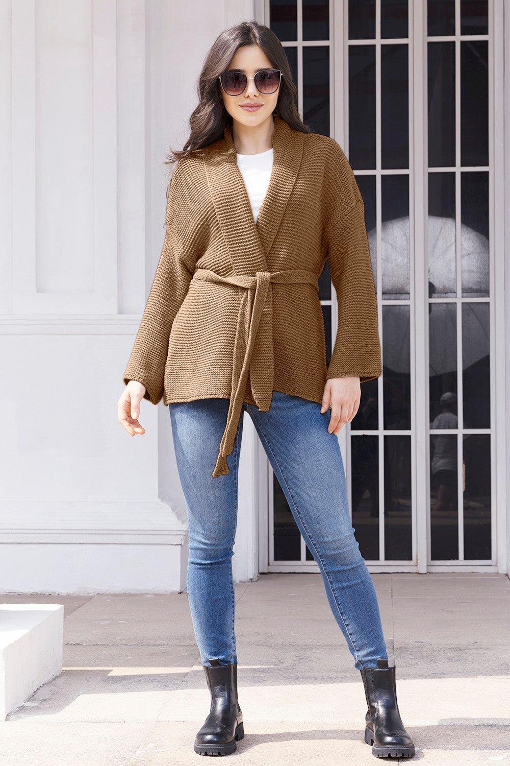 Tied Open Front Long Sleeve Cardigan-Angel Casuals