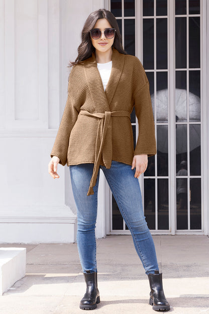 Tied Open Front Long Sleeve Cardigan-Angel Casuals