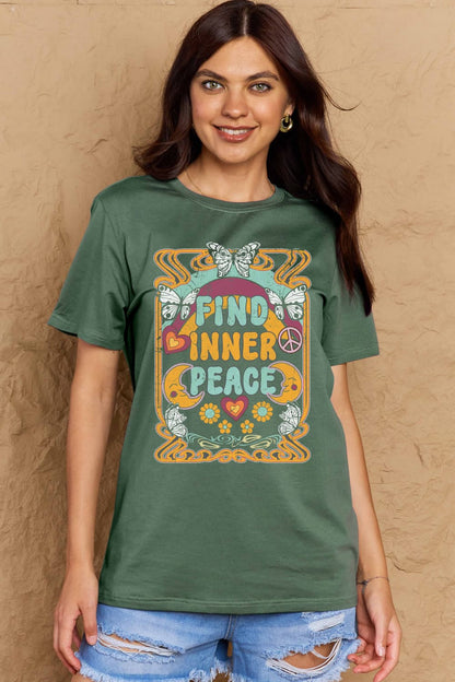 Simply Love Full Size FIND INNER PEACE Graphic Cotton T-Shirt-Angel Casuals