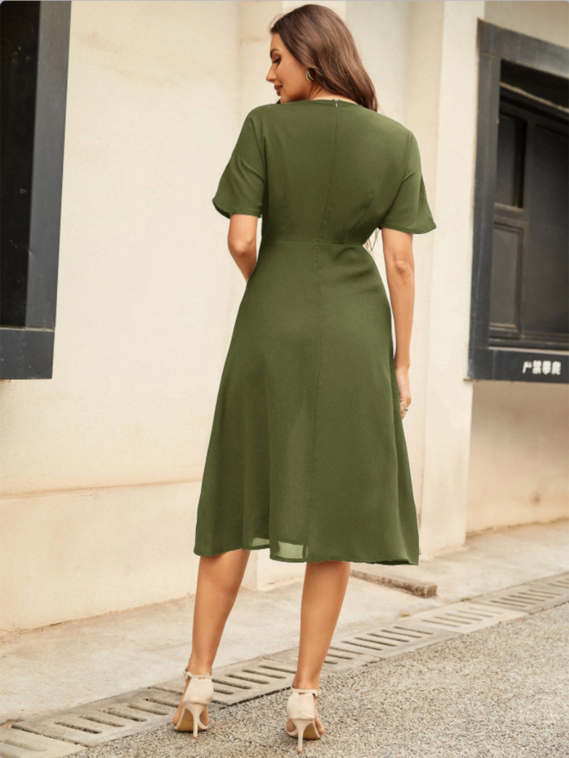 Round Neck Short Sleeve Midi Dress-Angel Casuals