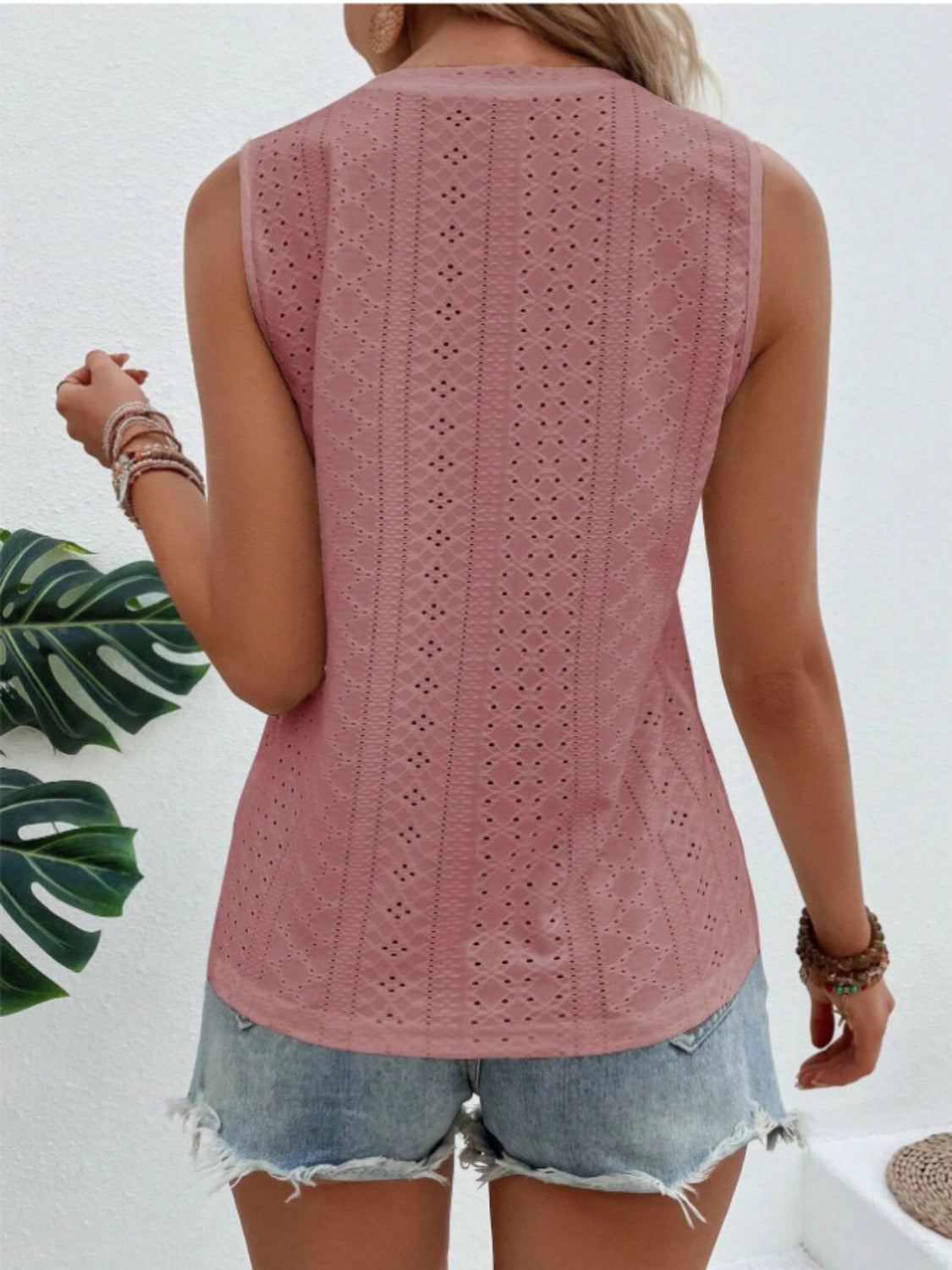 Eyelet Round Neck Tank-Angel Casuals