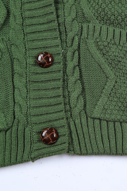 Cable-Knit Button Down V-Neck Cardigan-Angel Casuals