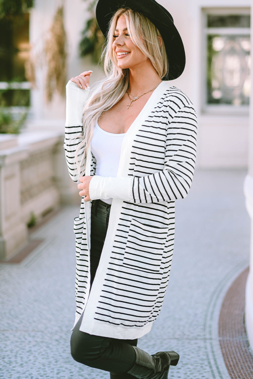 Striped Open Front Longline Cardigan-Angel Casuals