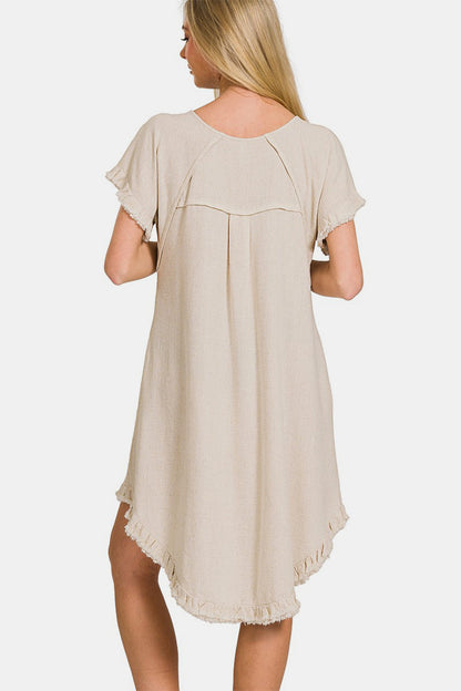 Zenana Fringe Edge High Low Flowy Dress with Pockets-Angel Casuals