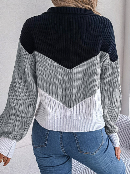 Color Block Dropped Shoulder Sweater-Angel Casuals