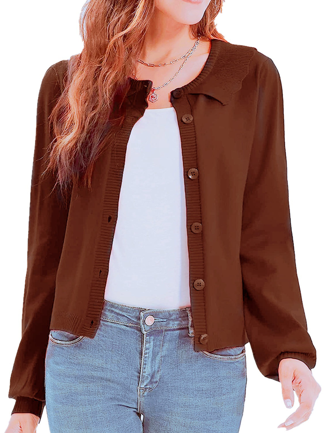 Collared Long Sleeve Button Down Cardigan-Angel Casuals