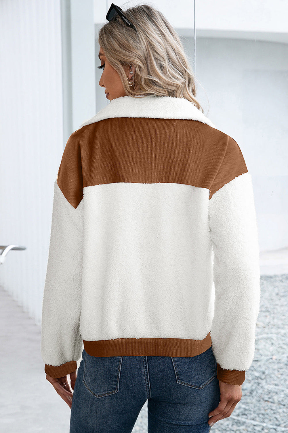 Corduroy Contrast Patchwork Fuzzy Jacket-Angel Casuals