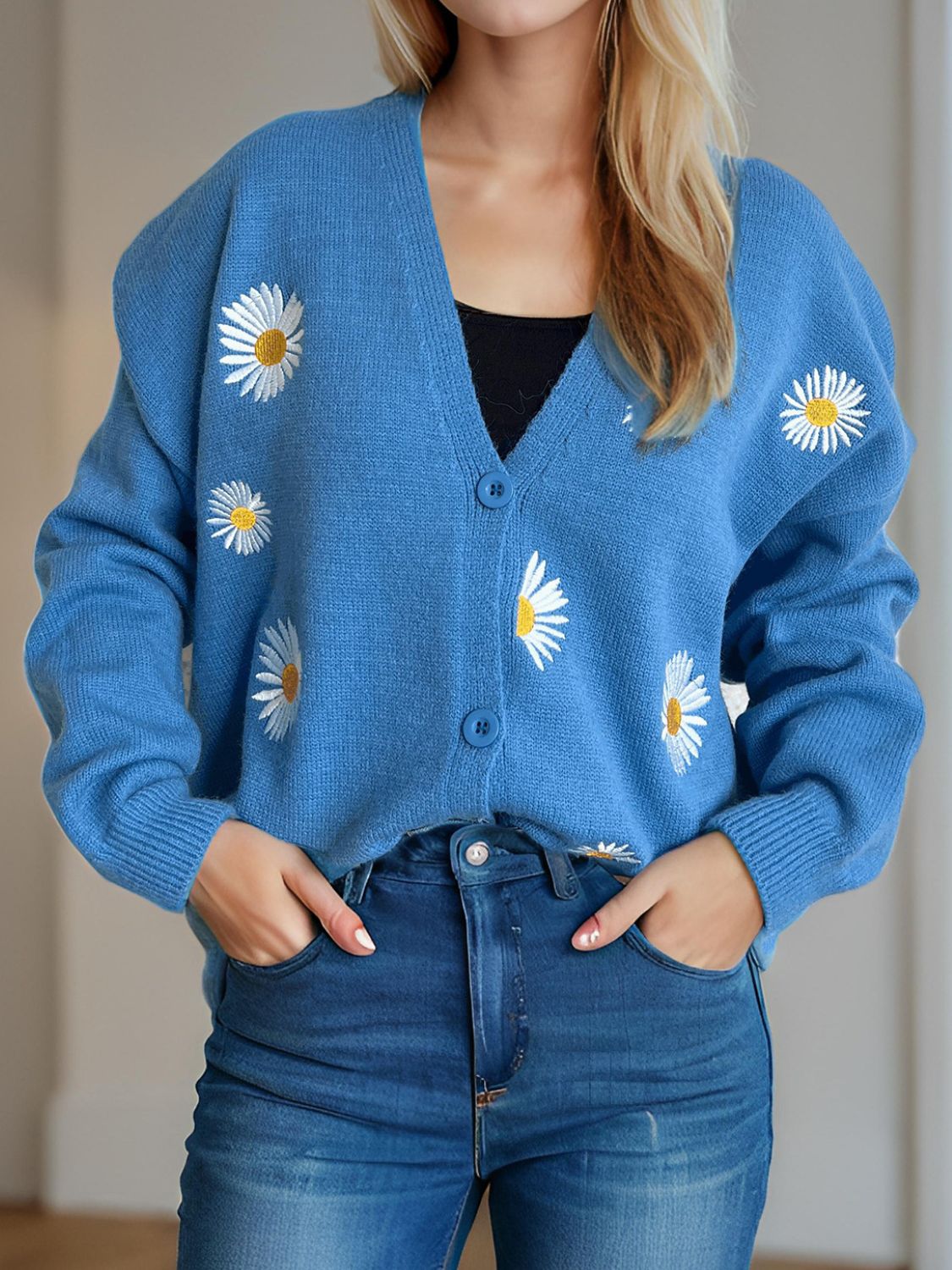 Daisy Button Up V-Neck Cardigan-Angel Casuals