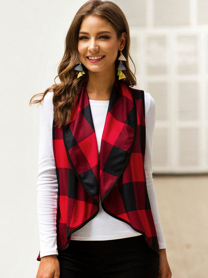 Plaid Open Front Sleeveless Cardigan-Angel Casuals