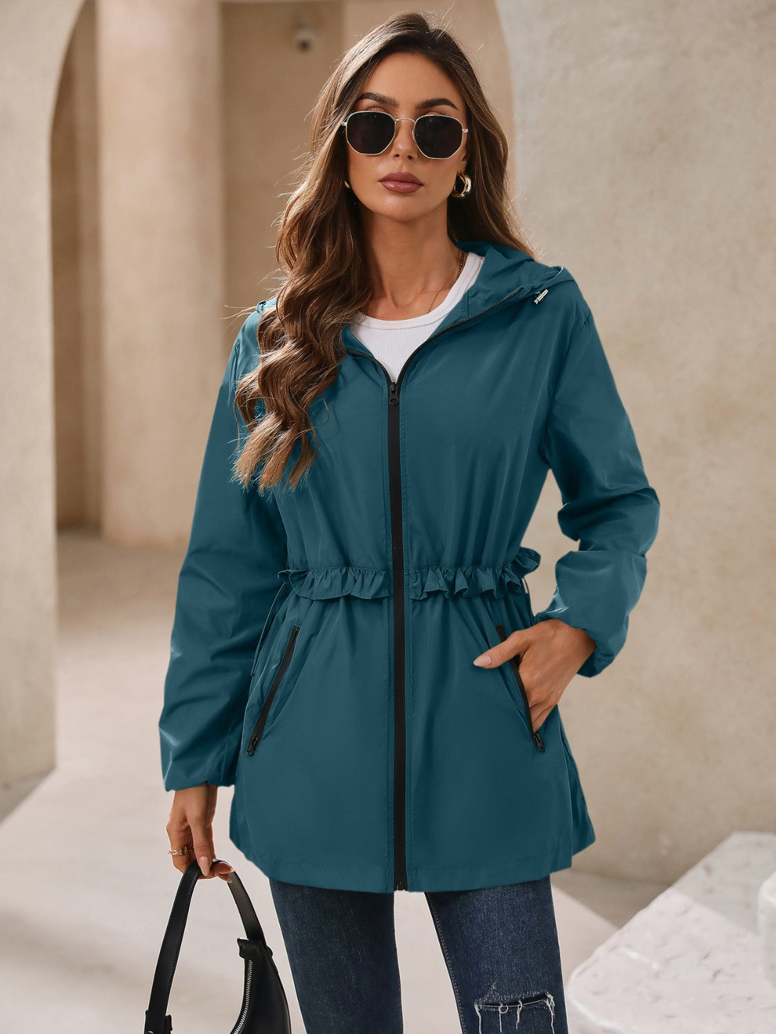 Ivy Lane Outdoor Waterproof Long Sleeve Hooded Windbreaker-Angel Casuals