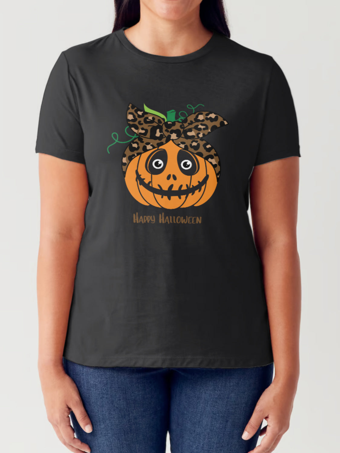 Simply Love Full Size HAPPY HALLOWEEN Pumpkin Graphic Short Sleeve Tubular T-Shirt-Angel Casuals