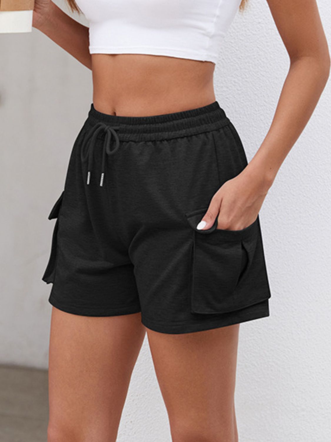 Drawstring Elastic Waist Shorts with Pockets-Angel Casuals