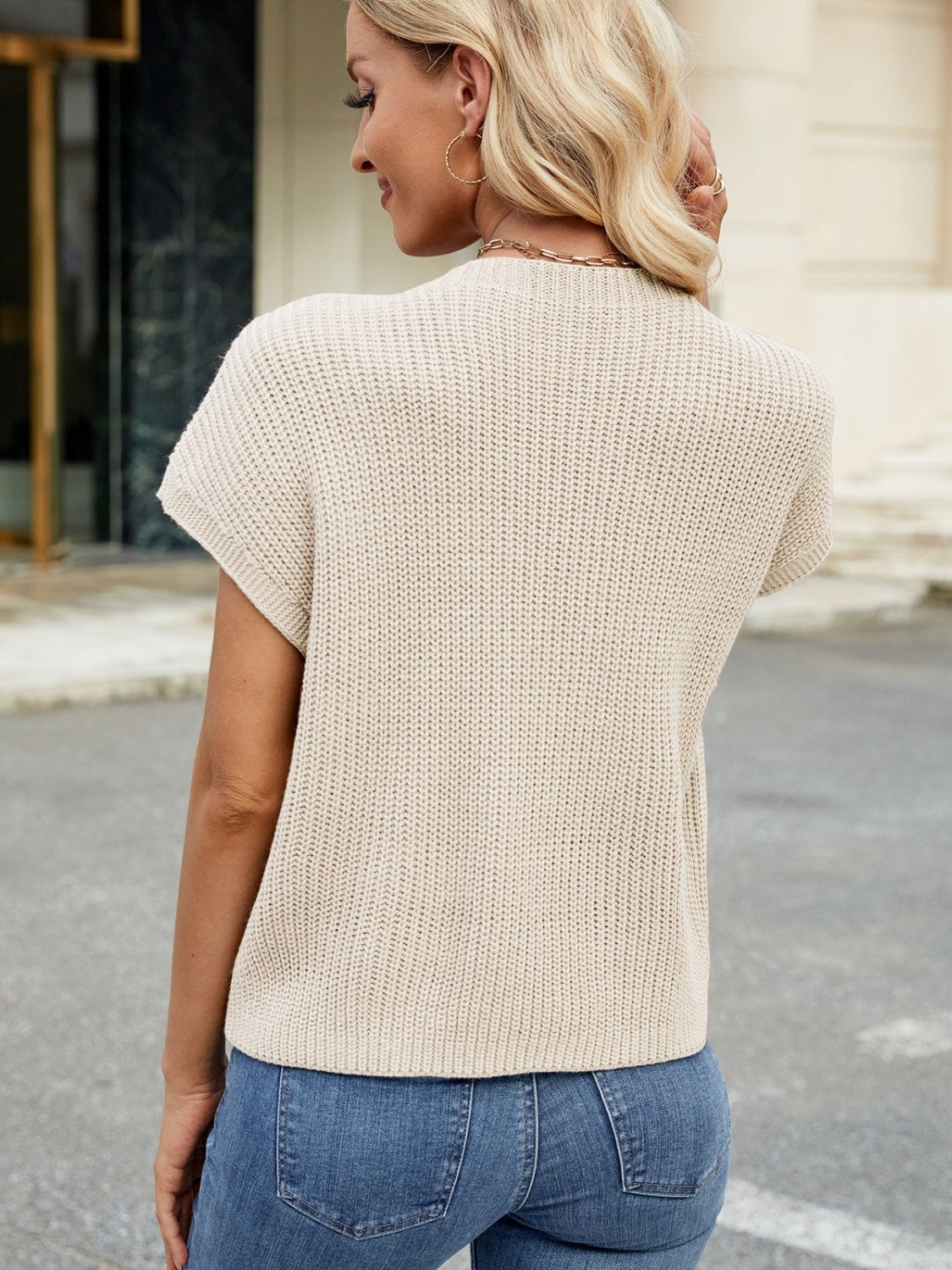 Round Neck Short Sleeve Sweater-Angel Casuals