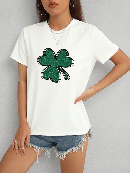Lucky Clover Round Neck T-Shirt-Angel Casuals